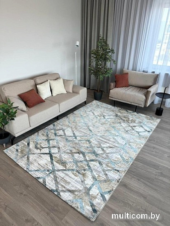 Ковер для жилой комнаты Radjab Carpet Бьянка прямоугольник K551b 7625RK-b 2x2.9 (cream shirink/blue fdy)