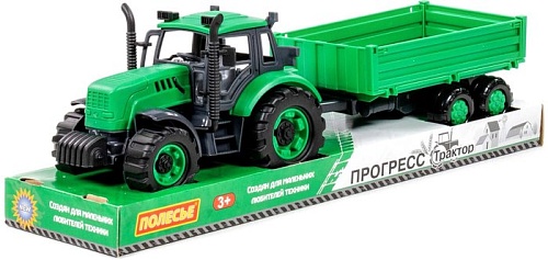 Трактор Полесье Прогресс с бортовым прицепом 94605 (зеленый)