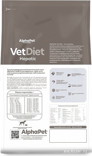 Сухой корм для собак AlphaPet VetDiet Hepatic для взрослых собак 500 г