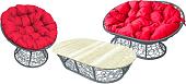 Набор садовой мебели M-Group Мамасан, Папасан и стол 12140306 (серый ротанг/красная подушка)