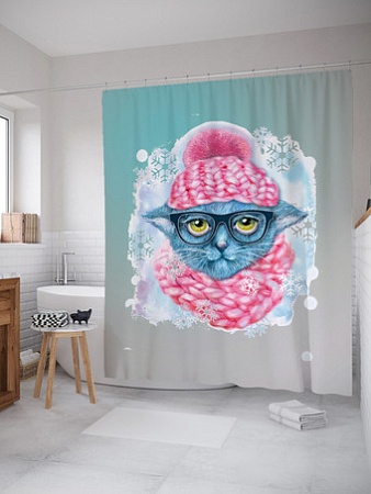 Шторка-занавеска для ванны JoyArty Зимняя прогулка кошечки sc_290628