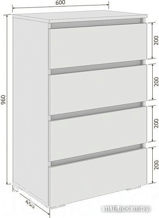 Комод Кортекс-мебель Бари 60 4ш (береза/береза/береза)