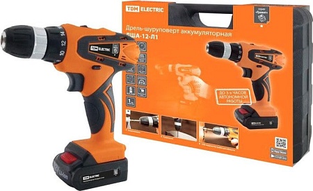 Дрель-шуруповерт TDM Electric ДША-12-Л1 SQ1030-0201 (с 1-им АКБ, кейс)