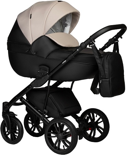 Универсальная коляска Indigo Mio ECO (2 в 1, 04/черная кожа+светло-бежевая кожа)