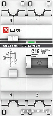 Дифференциальный автомат EKF PROxima АД-32 1P+N 16А10мА (тип А) DA32-16-10-a-pro