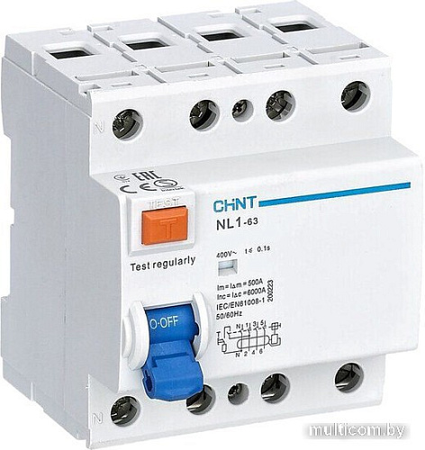 Устройство защитного отключения Chint NL1-63 6kA 4P 63A 30mA AC(DB) (R)