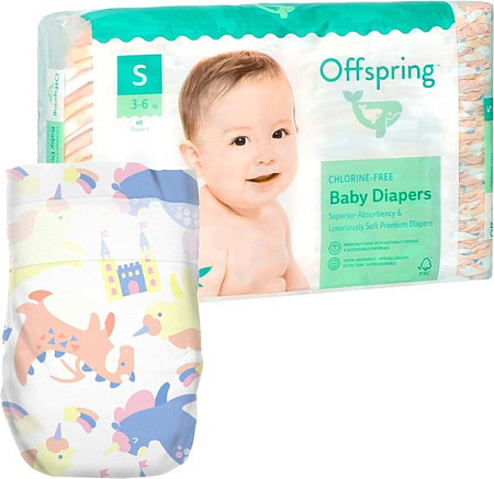 Подгузники Offspring S 3-6 кг Единороги (48 шт)
