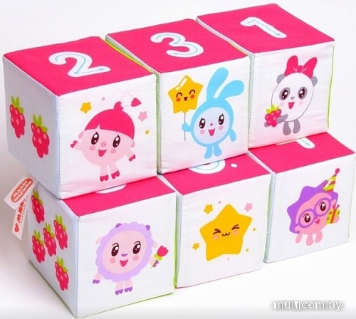 Кубики Мякиши Учим формы, цвет и счет Малышарики (6 шт)