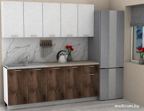Готовая кухня ЭлиГард Lion 2.0 (белый структурный/дуб нокс/малага)
