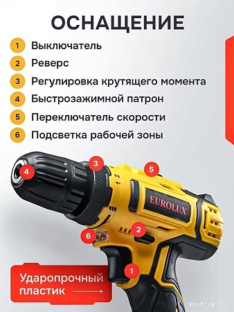 Дрель-шуруповерт Eurolux ДА-16DU-2 900/72/14/64 (с 2-мя АКБ, кейс)