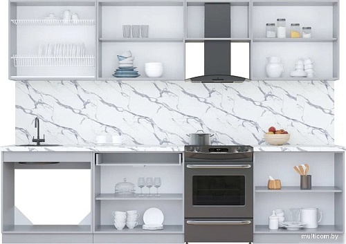 Готовая кухня Интерлиния Мила Пластик 3.0 А (зефирный/зефирный/кастилло темный)