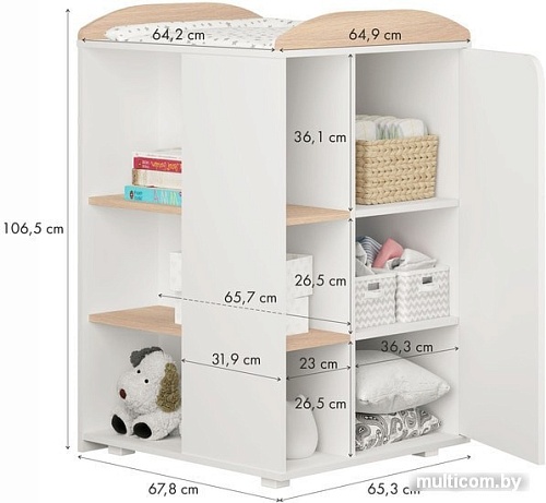 Кроватка-трансформер Polini Kids Ameli 800, с комодом (белый/дуб пастельный)