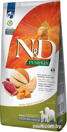 Сухой корм для собак Farmina N&D Pumpkin Duck & Cantaloupe Adult Medium & Maxi (для взрослых средних и крупных пород с уткой, тыквой, мускусной дыней) 12 кг