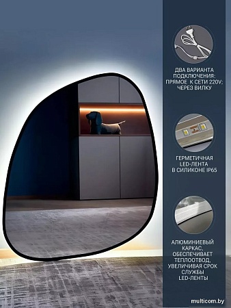 Зеркало с подсветкой eMZe 64x80 LED.UV.NF.64.80.CHE.SW.4K (черный с УФ-окантовкой и подсветкой)