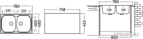Кухонная мойка Ukinox Классика CLP780.480 20GT6K 3C