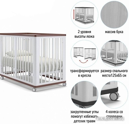 Кроватка-трансформер Nuovita Ferrara 125x65 (слоновая кость)