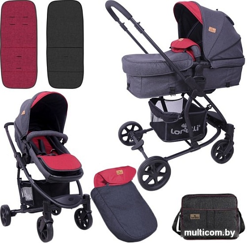 Универсальная коляска Lorelli Aster (2 в 1, темно-синий/красный)