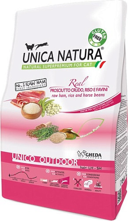Сухой корм для кошек Unica Natura Unico Outdoor с ветчиной, рисом и бобами 350 г