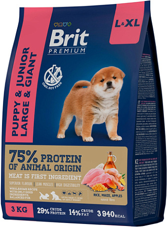 Сухой корм для собак Brit Premium Dog Puppy and Junior Large and Giant курица 3 кг
